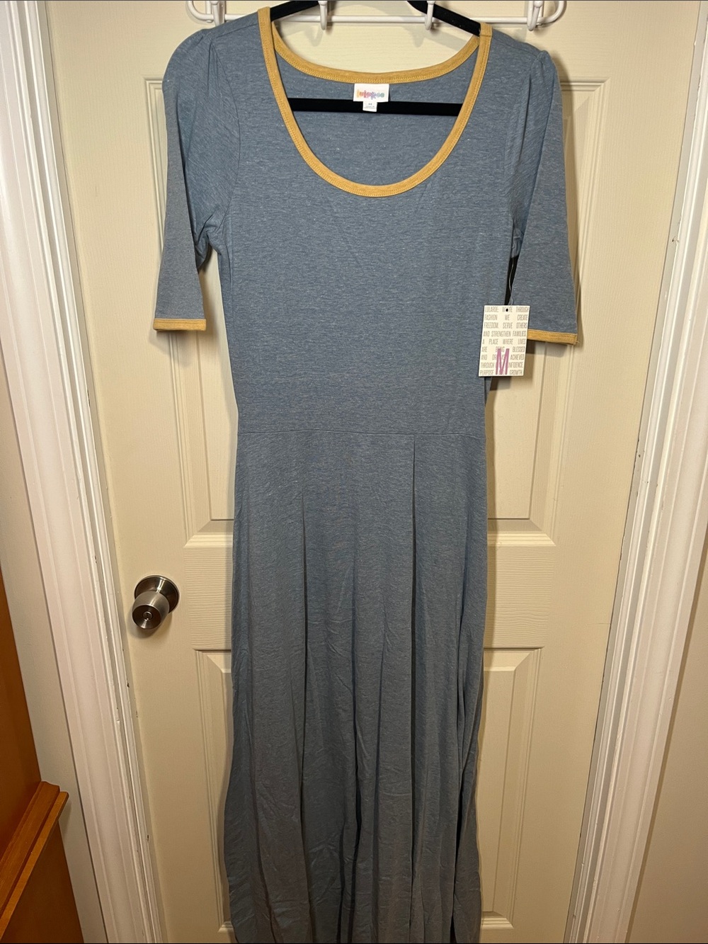 LuLaRoe Heather Slate Maxi Dress with Mustard Trim